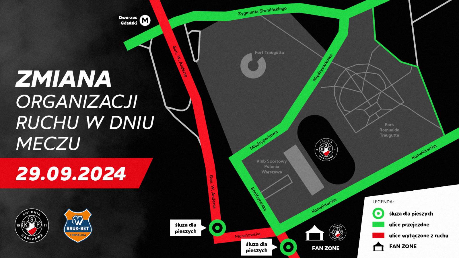 Organizacja ruchu w okolicach stadionu Polonii w trakcie Maratonu Warszawskiego